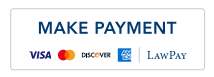 "MAKE PAYMENT" button in bold, along with logos for VISA, Mastercard, Discover, American Express, and LawPay