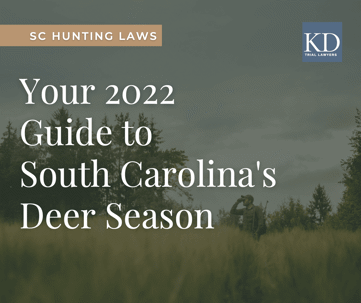 The graphic is about South Carolina Hunting Laws. It reads: "Your 2022 Guide to South Carolina's Deer Season," with a backdrop of blurred nature elements.