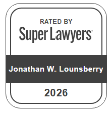 Super Lawyers badge for Jonathan W. Lounsberry, rated for 2026.