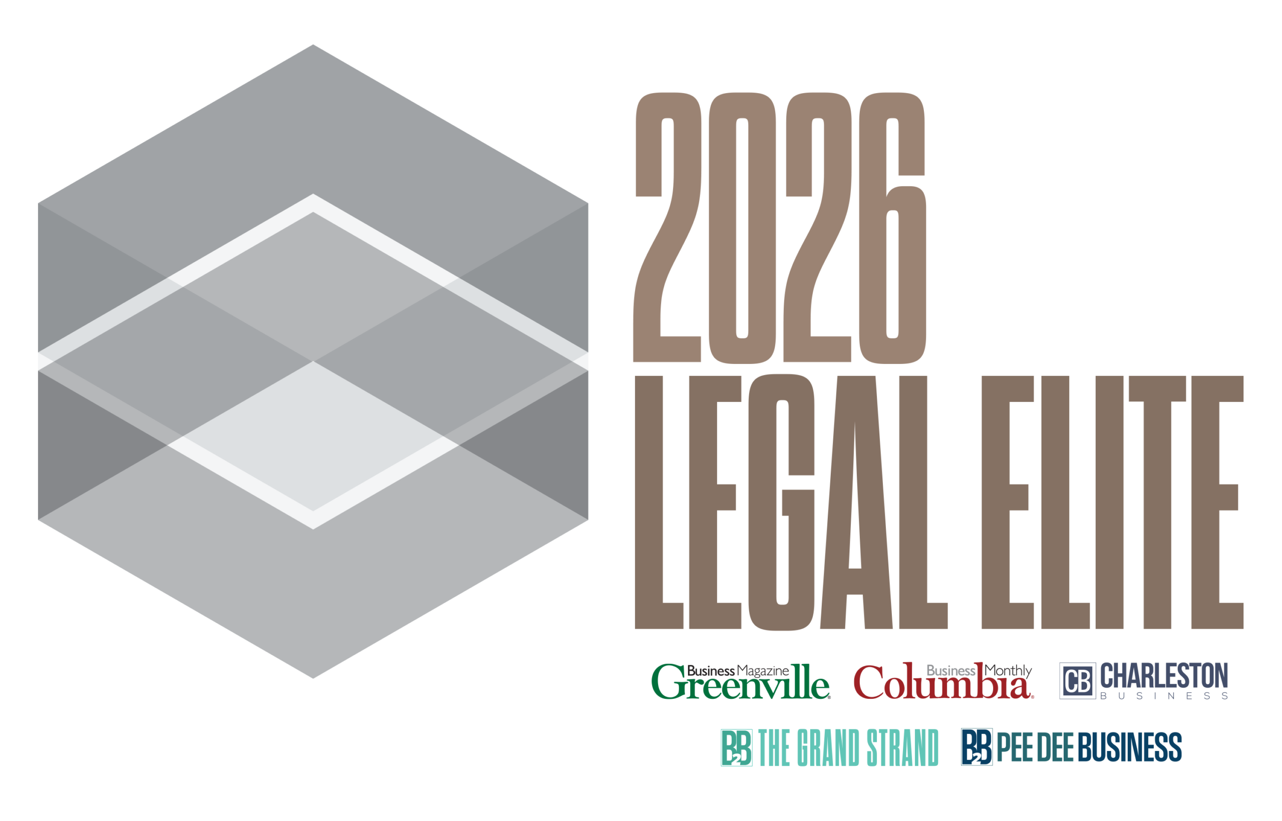 2026 Legal Elite logo featuring a geometric design and text from various business publications.